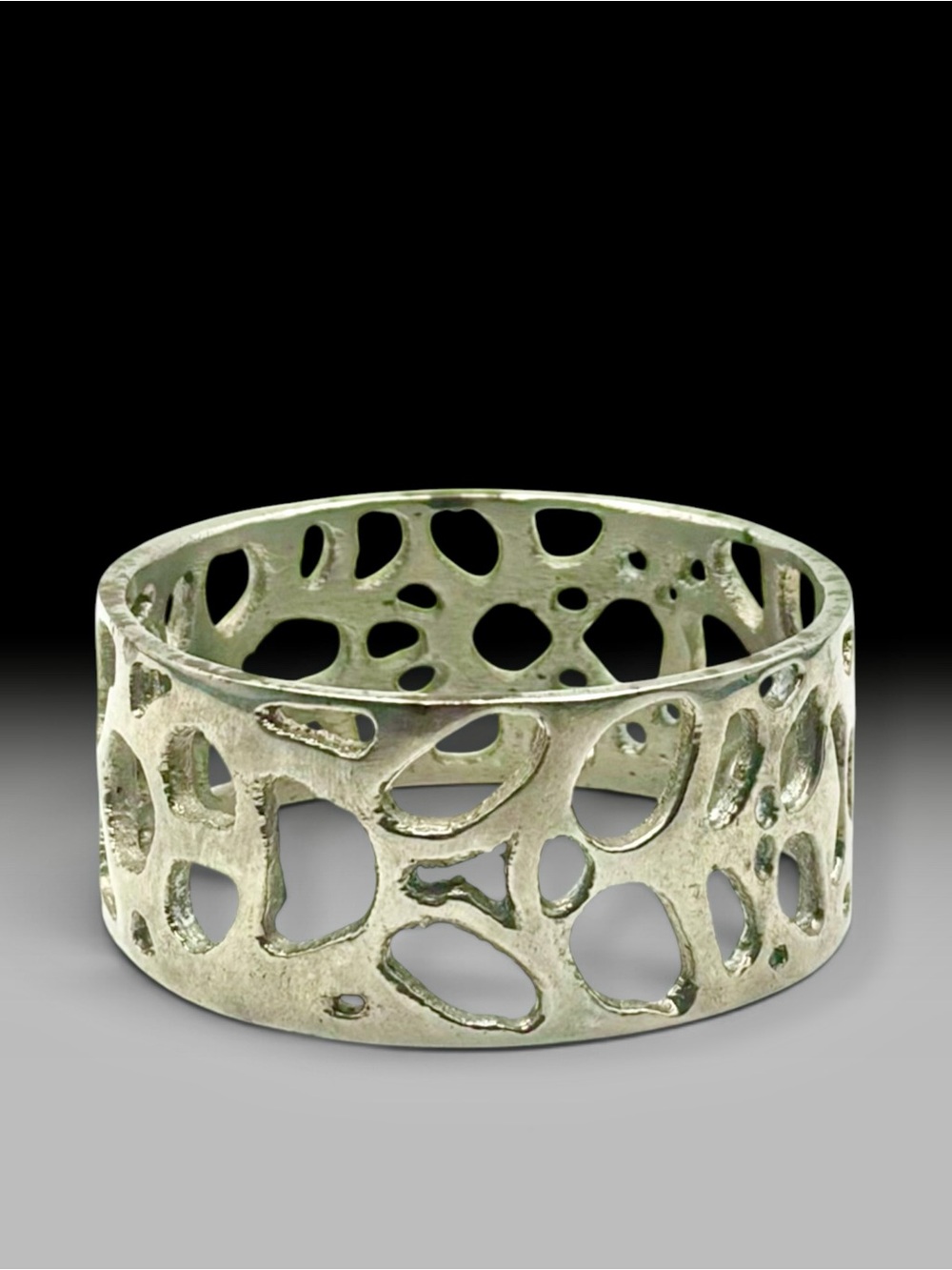 Vintage Bangle Bracelet Silver Tone Modernist Cutout Openwork Wide Heavy